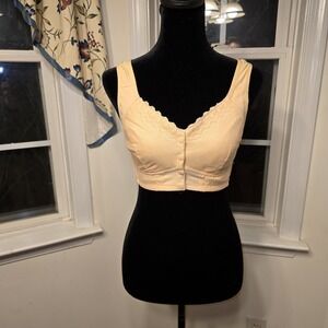 Moona Bra Front Button Lace Trim Wireless Comfort Sleep Everyday Yellow Medium M